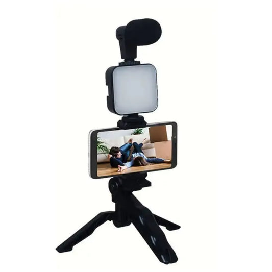 Smartphone Vlogging Kit with Tripod Phone Holder Mini Microphone LED Fill Light Starter for Tiktok Live Stream Video Youtube
