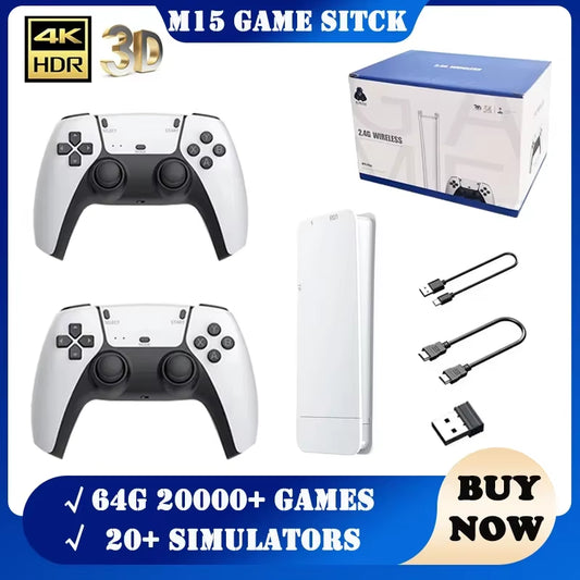 M15 Game Stick Mini TV Handheld Game Console Wireless Gamepads Video Game 64G 20000+ Retro Game HD Output Two-Player for PS1 Etc