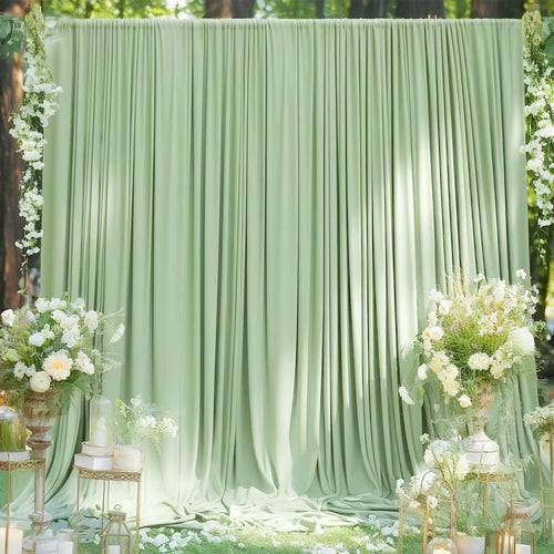 2PCS Sage Green Backdrop Curtain for Party Wedding Wrinkle Free Photo Curtains Backdrop Drapes Fabric Decoration for Baby Shower