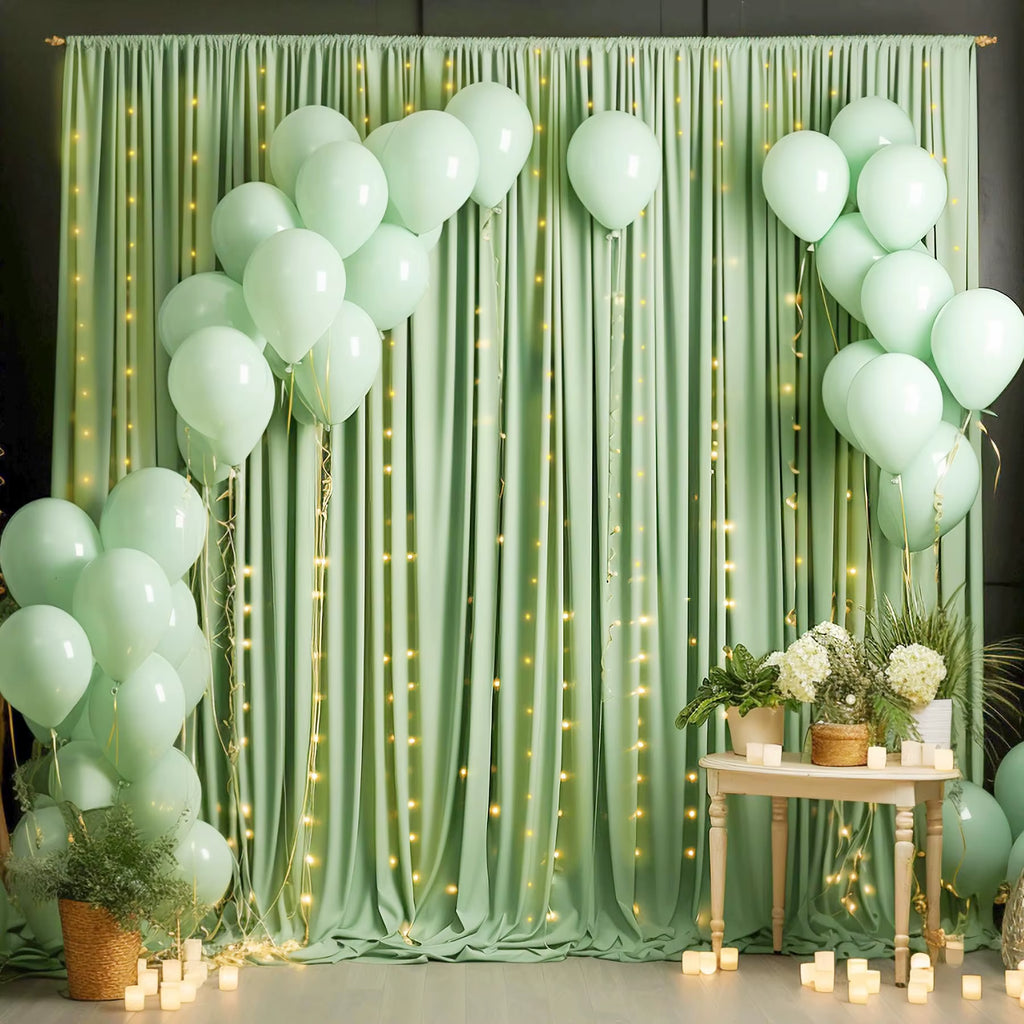 2PCS Sage Green Backdrop Curtain for Party Wedding Wrinkle Free Photo Curtains Backdrop Drapes Fabric Decoration for Baby Shower