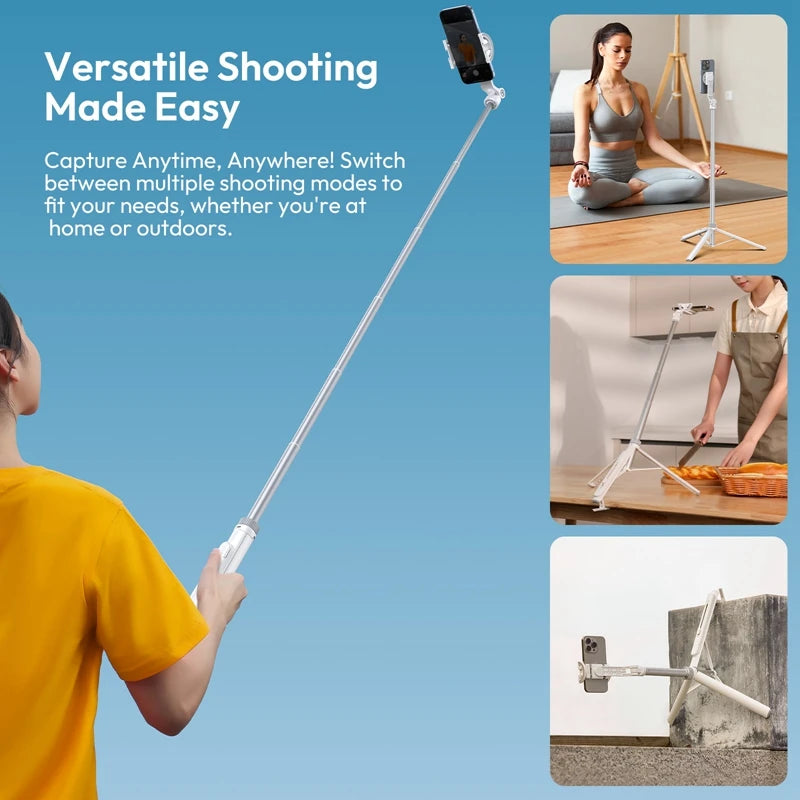 TT88 1.44M Overhead Selfie Stick Phone Tripod with Magnetic Clamp Wireless Remote Extension Tripod for Livestreaming Vlog