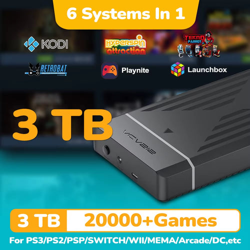 3TB Portable Gaming HDD Hyperspin/Launchbox/Retrobat/Playnite Retro Game Console with 20000 Games for Ps3/Ps2/Ps1/Psp/Switch/Wii
