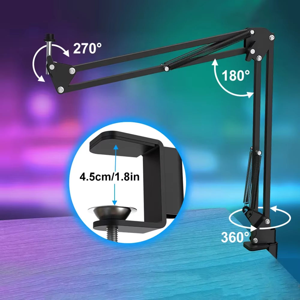 Professional USB Streaming Podcast PC Microphone Studio Cardioid Condenser Mic Kit with Boom Arm for Recording Youtube
