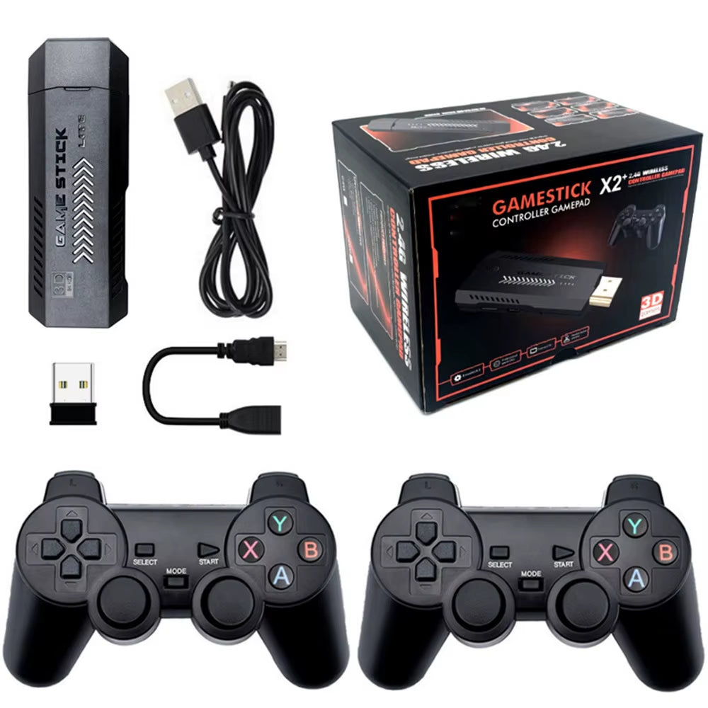 X2 Retro Video Game Console Stick HD 64GB Retro Classical Games Dual Wireless Controllers Video Game Consoles for Gift