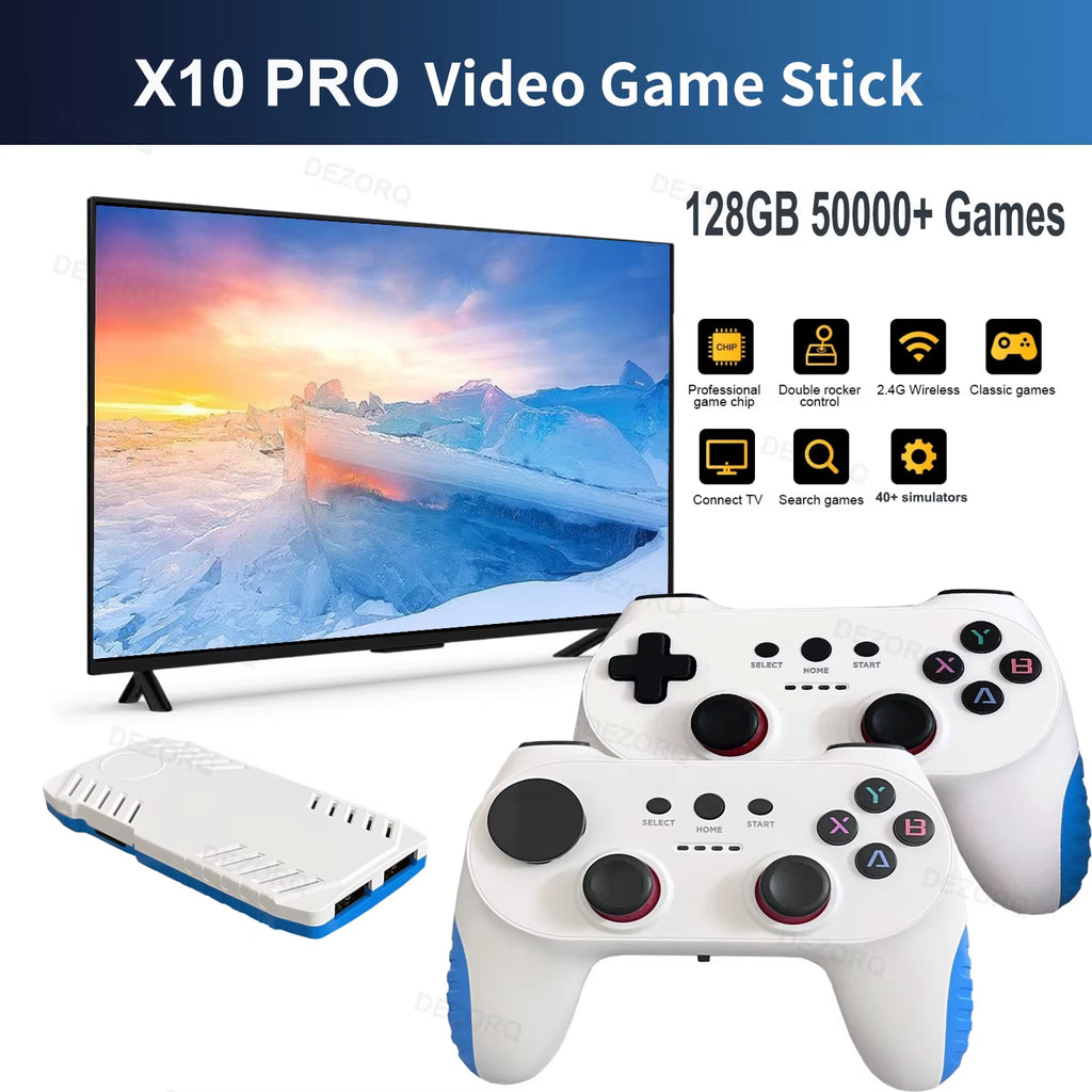 128G X10 PRO Gamestick 4K HD TV Video Game Console 3D Games 40+Simulators S905 X 3 Retro Games Dual 2.4G Controller