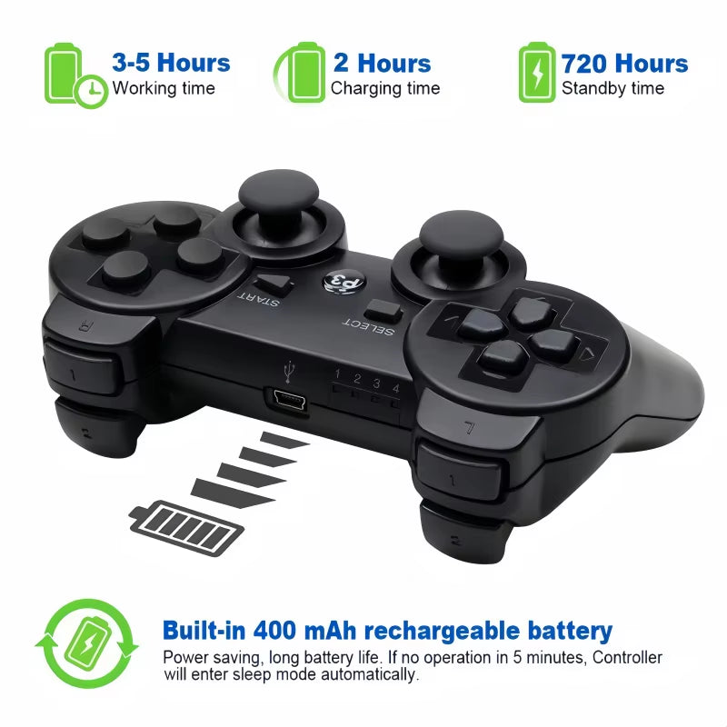 Wireless Bluetooth Gamepad for PS3 - SIXAXIS Motion Controller with USB Charging Cable, Compatible with Sony Playstation 3