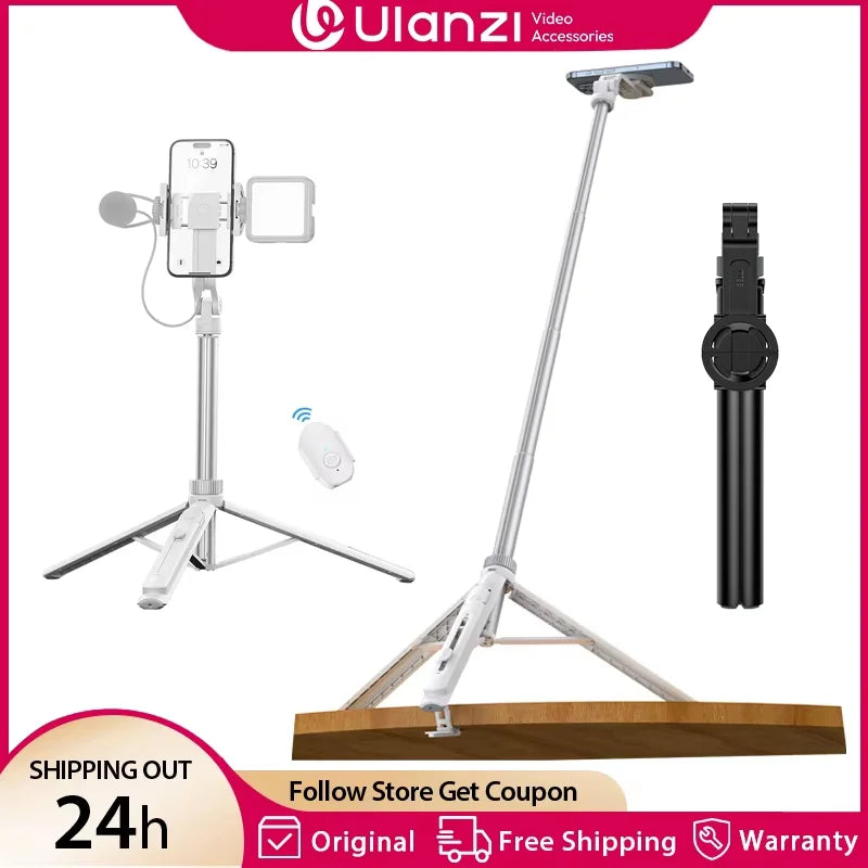 TT88 1.44M Overhead Selfie Stick Phone Tripod with Magnetic Clamp Wireless Remote Extension Tripod for Livestreaming Vlog
