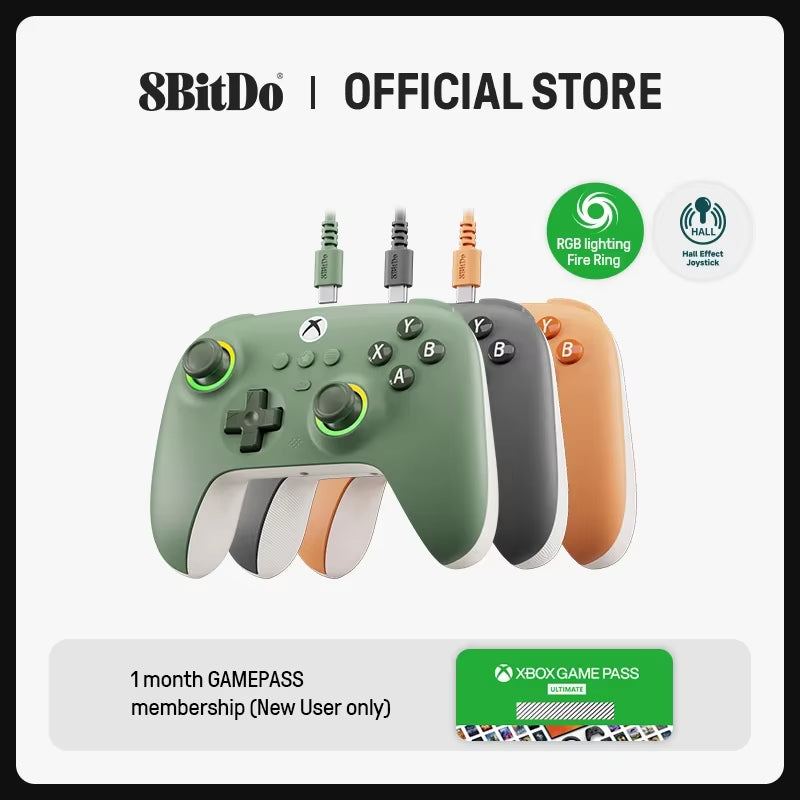 8Bitdo Ultimate C Wired Gaming Controller for Xbox, RGB Lighting Fire Ring and Hall Effect Joysticks, Windows 10/11