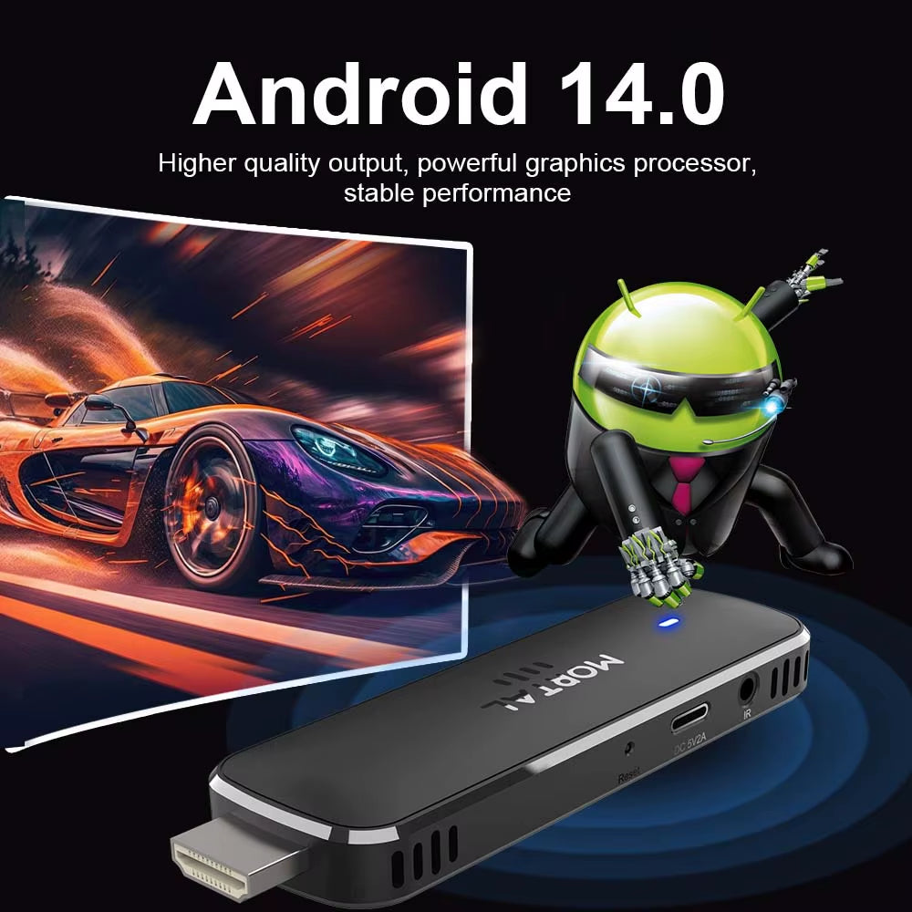 Mortal Android 14 TV Stick Full HD 4K 1080P Wifi 6 Google Voice NETFLIX Youtube Q8 BT5 24Fps Wireless Video Decode Media Player