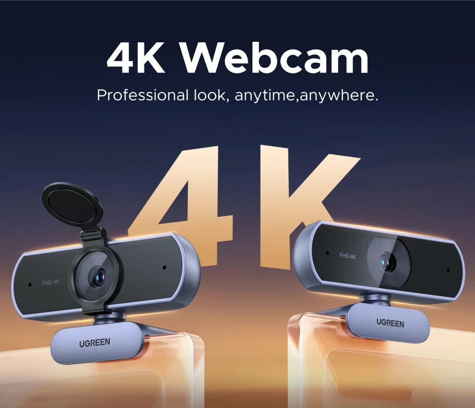 4K and 1080p autofocus webcam with dual noise-cancelling microphones for streaming and video calls