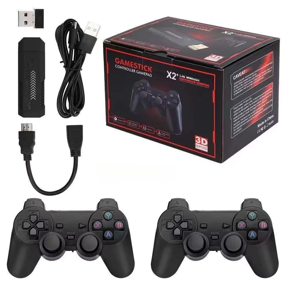 X2 Retro Video Game Console Stick HD 64GB Retro Classical Games Dual Wireless Controllers Video Game Consoles for Gift