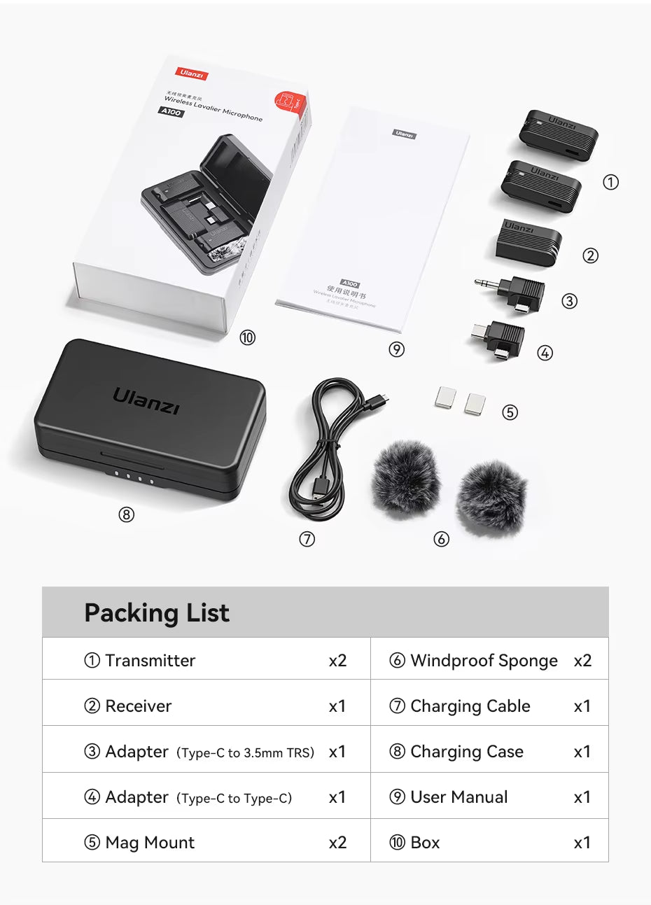 A100 Wireless Microphone Lavalier MIC for Iphone 16 15 Pro（Max） Camera Sound Recording Real-Time Monitoring J12 Upgrade