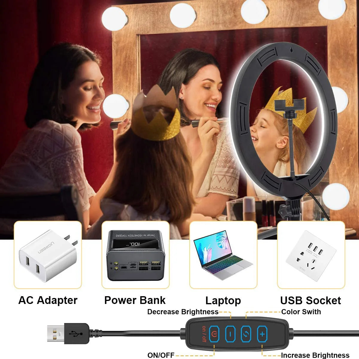26 33CM Video Lights Dimmable Light Selfie LED Ring Light USB Ring Lighting Lamp with Tripod Stand to Make Youtube Ringlight