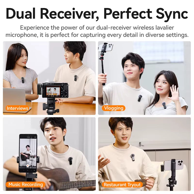 A100 Wireless Microphone Lavalier MIC for Iphone 16 15 Pro（Max） Camera Sound Recording Real-Time Monitoring J12 Upgrade