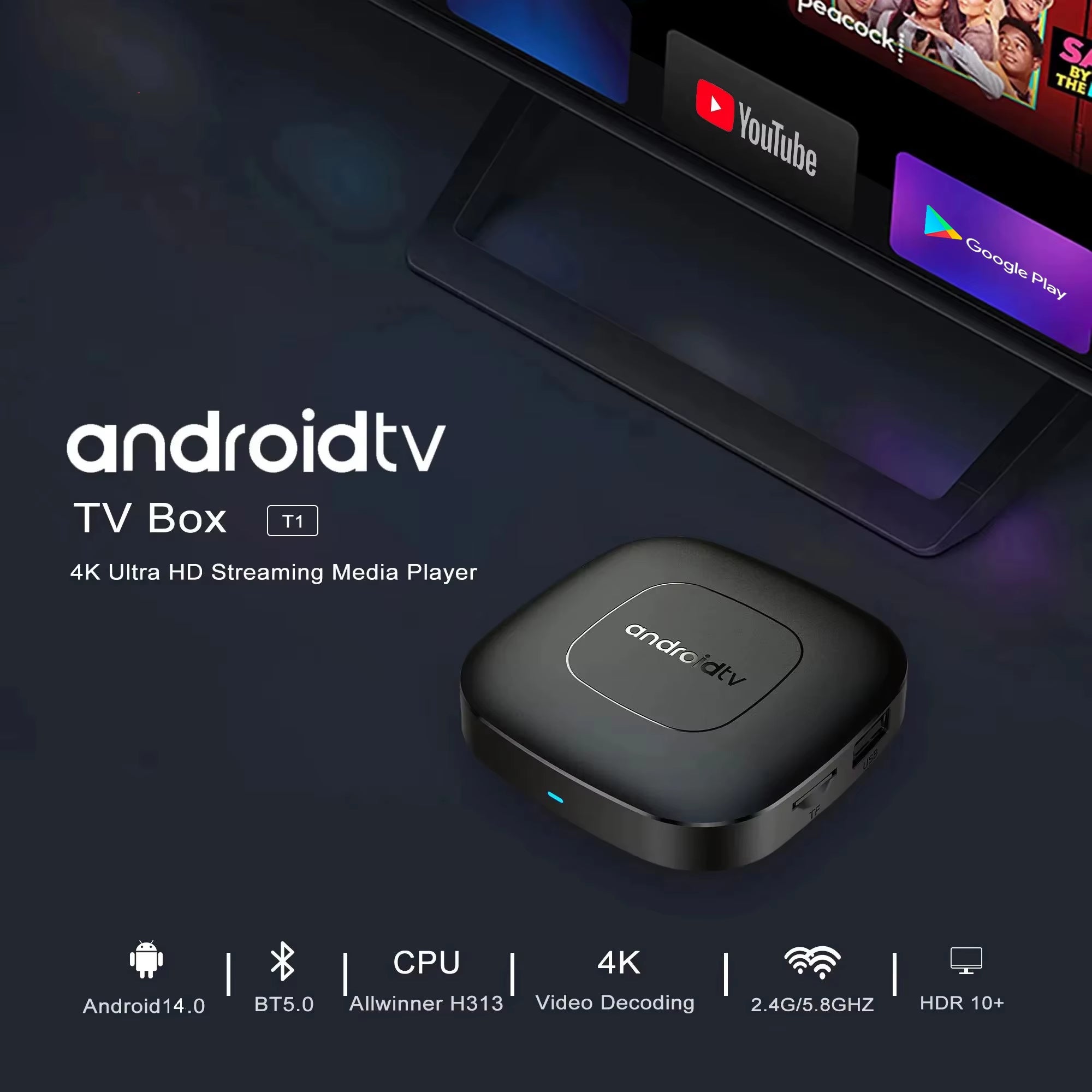 Android16 Smart Home Theater TV Box Allwinnerh313 Google Assistant Netflix Streaming Bluetooth Media Player 2G16G 2.4G5G Wifi T1