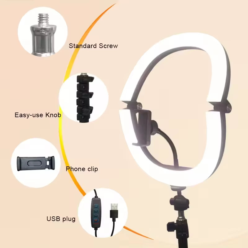10-Inch LED Ring Light Foldable with 1.1M Tripod Stand +O-Clamp,3 Adjustable Lighting Modes for Photography, Live Stream, Makeup