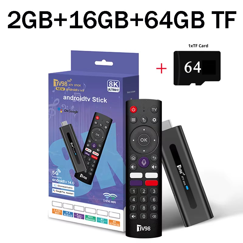 TV98 ATV Smart TV Stick Android 14 ATV Allwinner H313 Support 4G 5G Wifi HD 4K 8K TV Box BT5.0 2GB 16GB Voice Remote TV Box