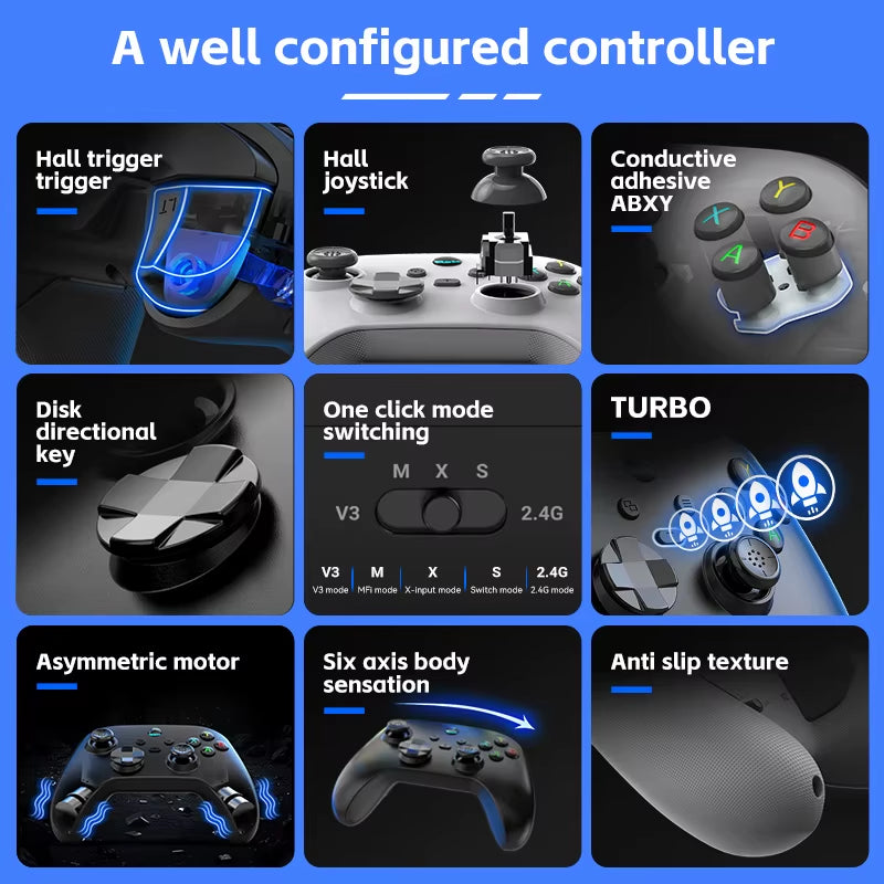 G6 Wireless Bluetooth Mobile Game Controller with Hall Trigger and Hall Joystick Supporting Switch/Pc