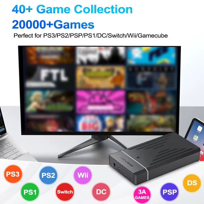 3TB Portable Gaming HDD Hyperspin/Launchbox/Retrobat/Playnite Retro Game Console with 20000 Games for Ps3/Ps2/Ps1/Psp/Switch/Wii
