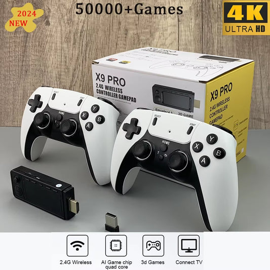 X9 PRO Retro Game Stick 4K TV HD Video Game Console 256G 50000 Games for PS1/PSP/SFC/N64 Emulator 3D Classic Games