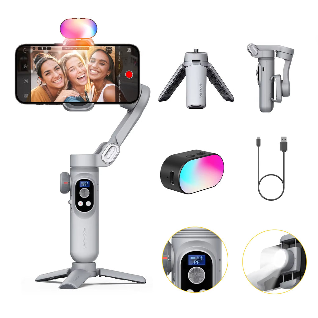 Smart Xpro 3 Axis Smartphone Gimbal Stabilizer for Iphone and Android Phone Stable Shooting with RGB Video Fill Light