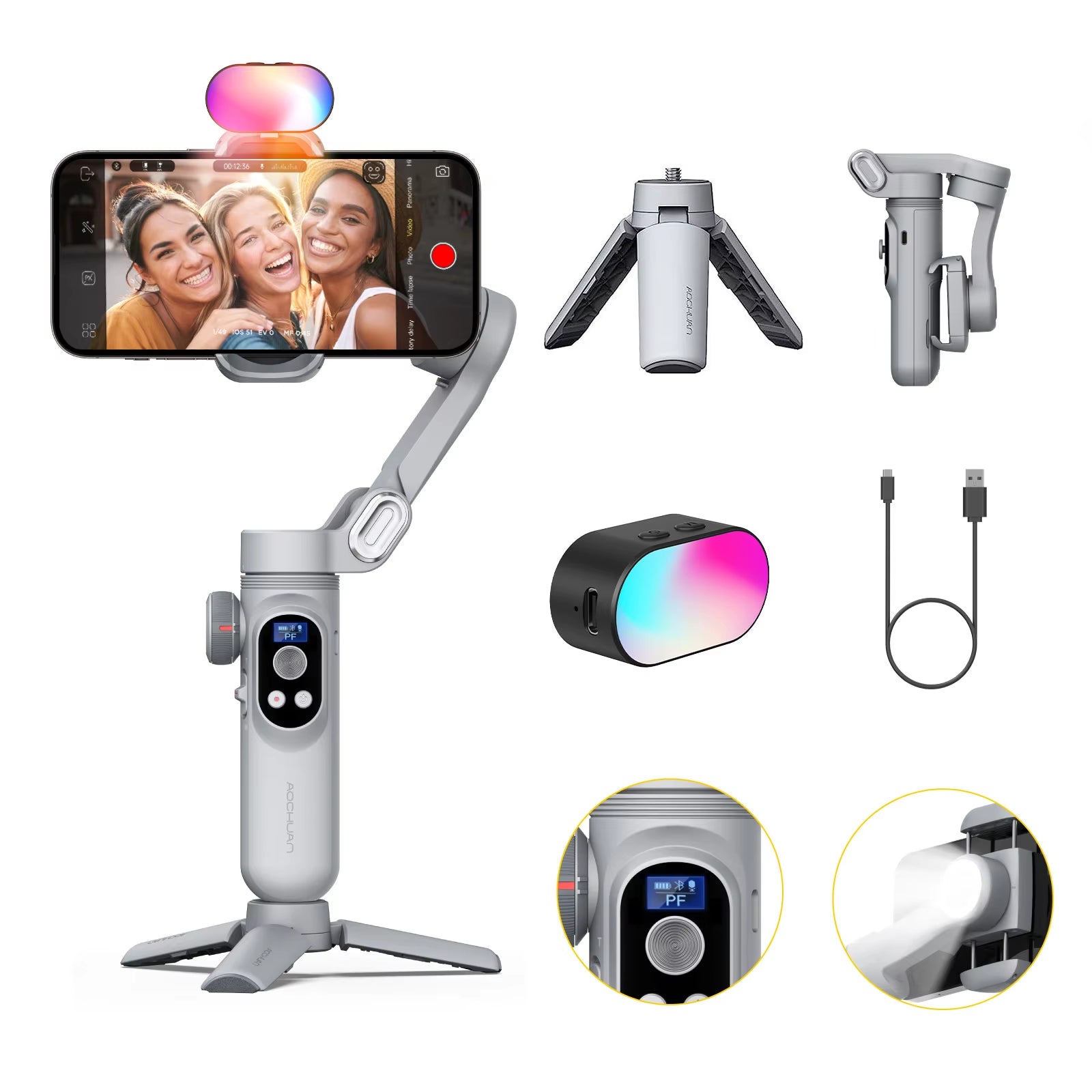 Smart Xpro 3 Axis Smartphone Gimbal Stabilizer for Iphone and Android Phone Stable Shooting with RGB Video Fill Light