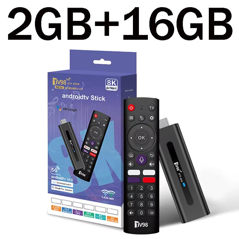 TV98 ATV Smart TV Stick Android 14 ATV Allwinner H313 Support 4G 5G Wifi HD 4K 8K TV Box BT5.0 2GB 16GB Voice Remote TV Box