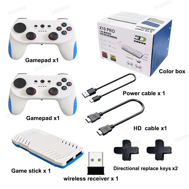 128G X10 PRO Gamestick 4K HD TV Video Game Console 3D Games 40+Simulators S905 X 3 Retro Games Dual 2.4G Controller