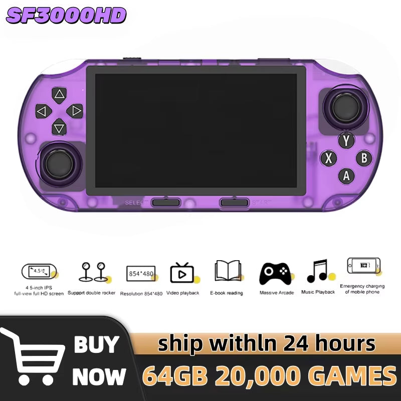 SF3000HD Retro Handheld Video Game Console Linux System 4.5 Inch 854*480 IPS Screen 3000Mah Portable Pocket Player Games SF3000