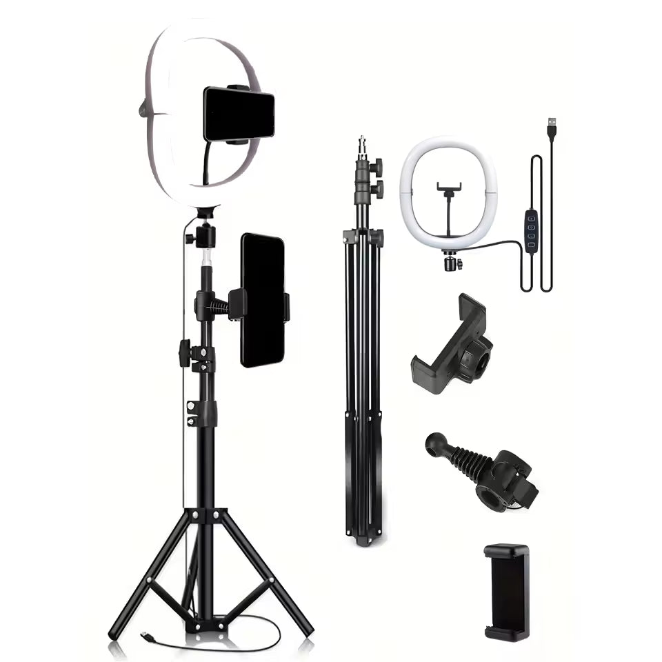 10-Inch LED Ring Light Foldable with 1.1M Tripod Stand +O-Clamp,3 Adjustable Lighting Modes for Photography, Live Stream, Makeup