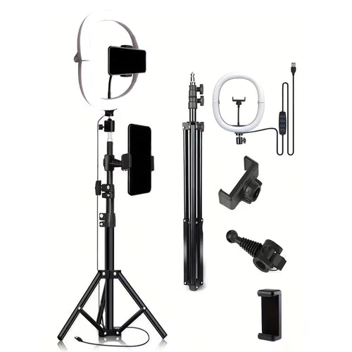 10-Inch LED Ring Light Foldable with 1.1M Tripod Stand +O-Clamp,3 Adjustable Lighting Modes for Photography, Live Stream, Makeup