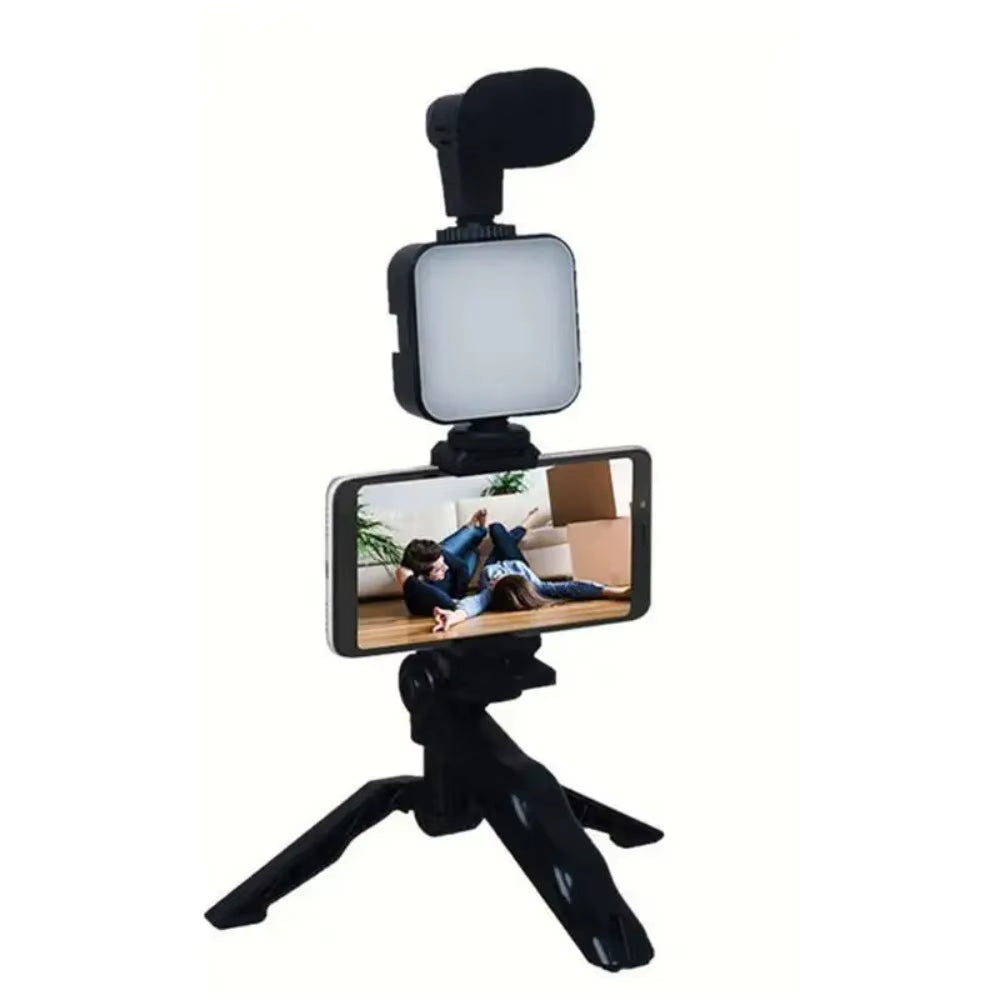 Smartphone Vlogging Kit with Tripod Phone Holder Mini Microphone LED Fill Light Starter for Tiktok Live Stream Video Youtube