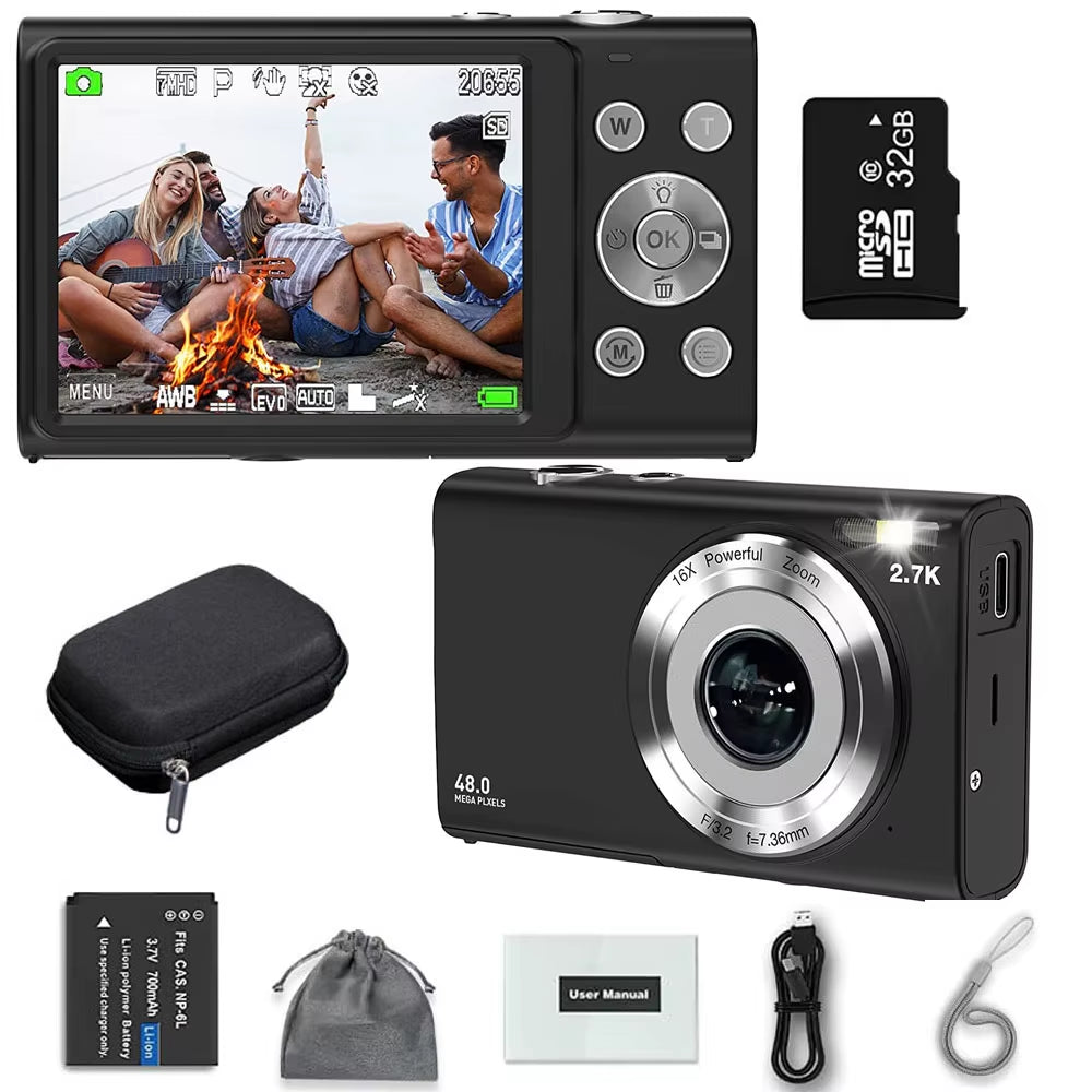 4K Digital Camera Autofocus Vlogging Camera HD 48MP with 2.8" Large Screen Camcorder Camera for Photography for Kid Adult