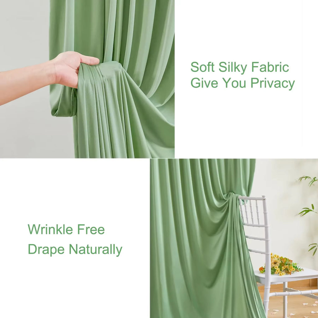 2PCS Sage Green Backdrop Curtain for Party Wedding Wrinkle Free Photo Curtains Backdrop Drapes Fabric Decoration for Baby Shower