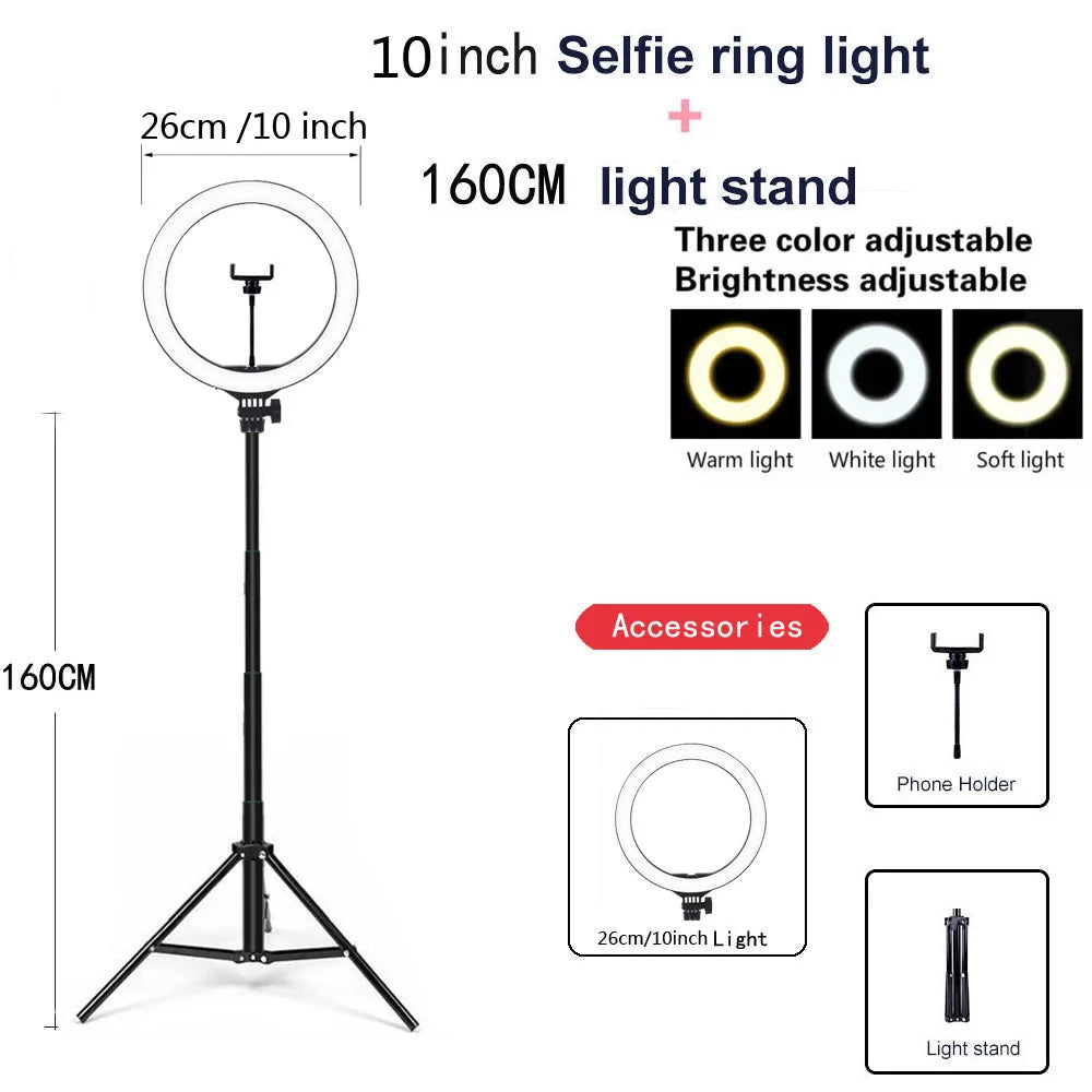 26 33CM Video Lights Dimmable Light Selfie LED Ring Light USB Ring Lighting Lamp with Tripod Stand to Make Youtube Ringlight