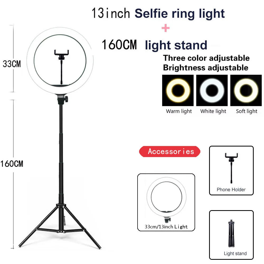 26 33CM Video Lights Dimmable Light Selfie LED Ring Light USB Ring Lighting Lamp with Tripod Stand to Make Youtube Ringlight