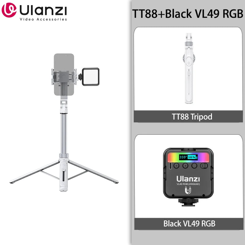TT88 1.44M Overhead Selfie Stick Phone Tripod with Magnetic Clamp Wireless Remote Extension Tripod for Livestreaming Vlog