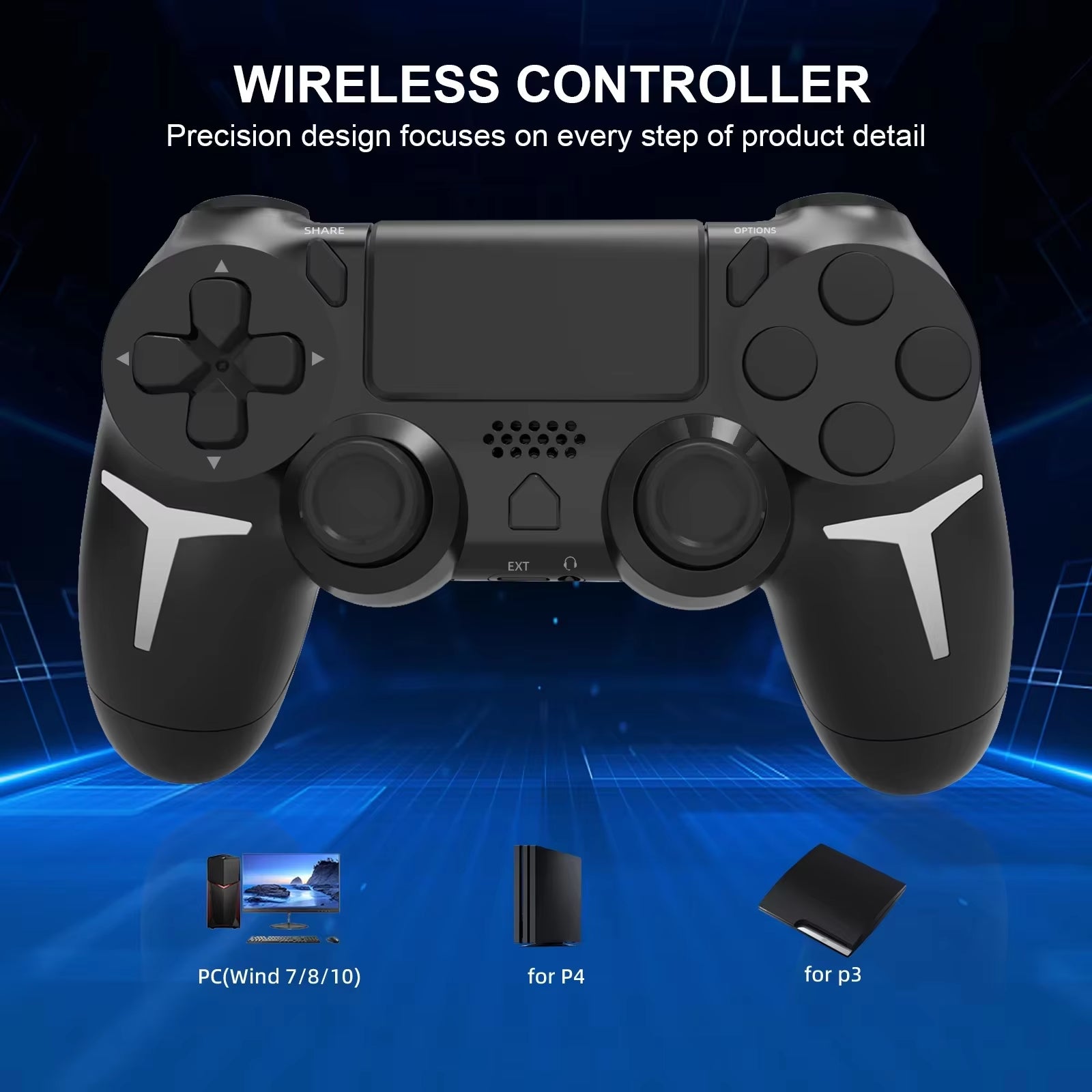 GAMINJA 6-Axis Gyroscope Dual Vibration with Touch Pad Wireless Gamepad Bluetooth Controller for PS4 PS3 Console Computer PC