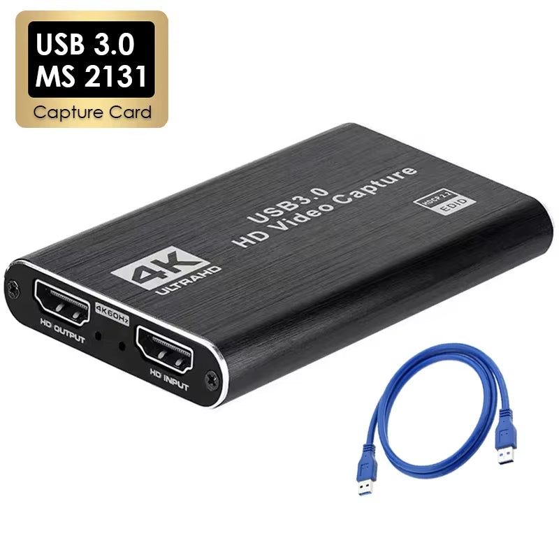 4K USB 3.0 Video Capture Card HDTV 1080P 60Hz HD Video Recorder Grabber for PS4 OBS Game Recording Live Streaming