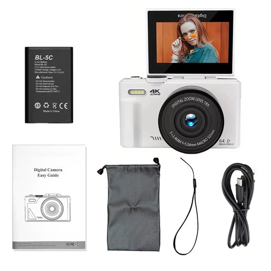Compact Digital Photography Camera 4K 18X Digital Zoom Vintage Vlog Video Recorder Youtube 180° Flip Screen Selfile Wifi Web Cam