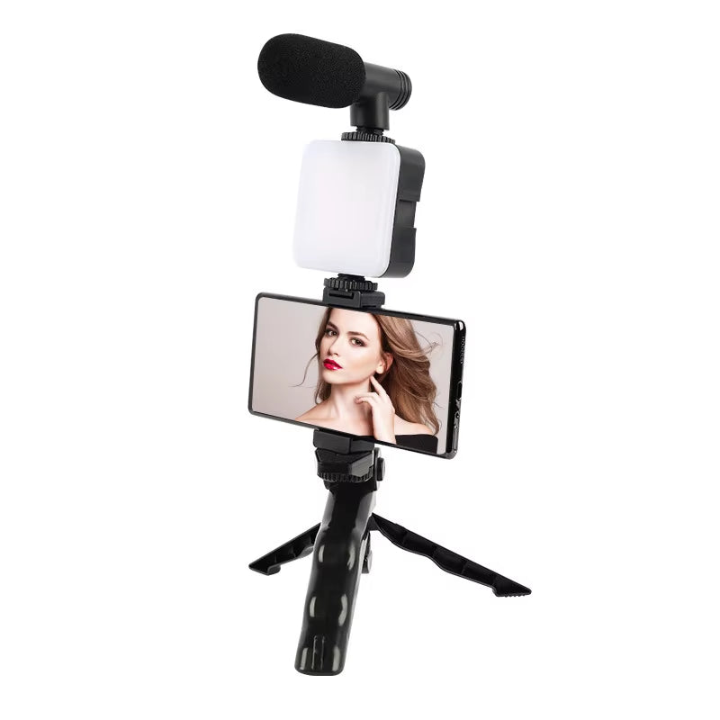 Smartphone Vlogging Kit with Tripod Phone Holder Mini Microphone LED Fill Light Starter for Tiktok Live Stream Video Youtube