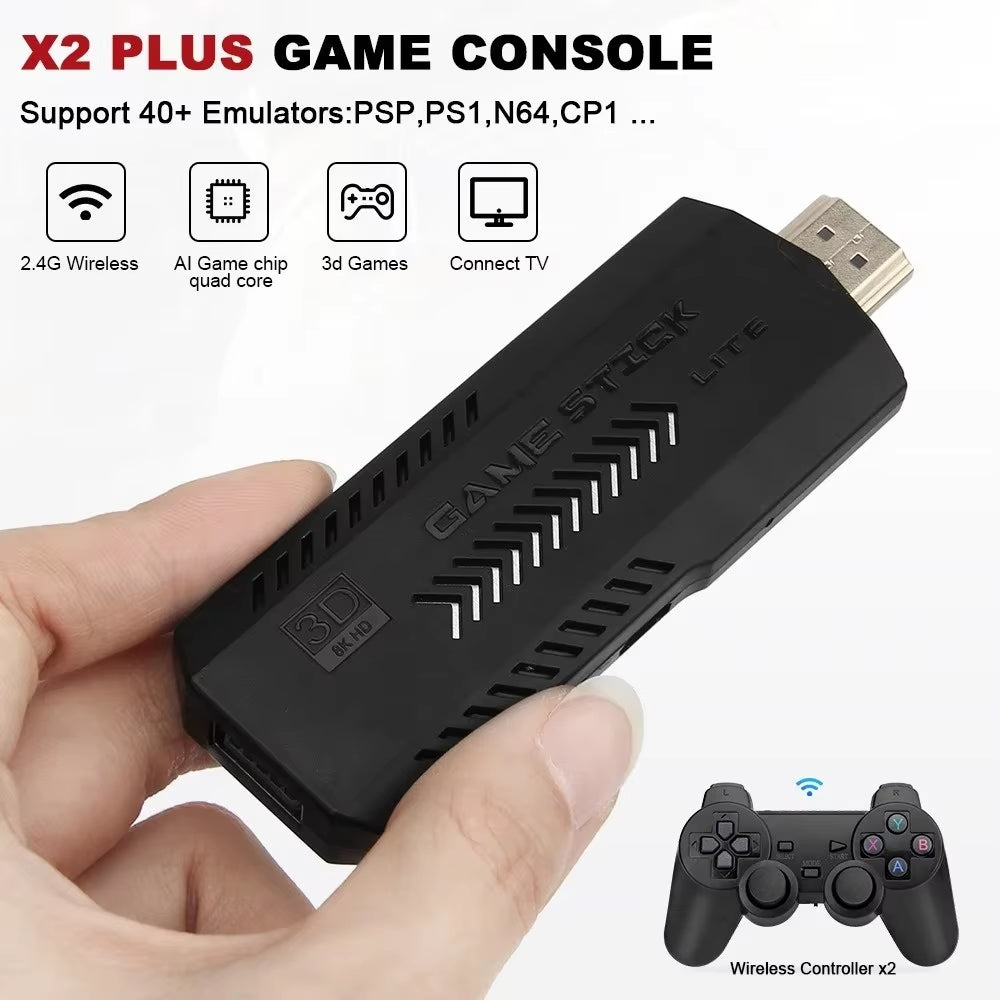 X2 Retro Video Game Console Stick HD 64GB Retro Classical Games Dual Wireless Controllers Video Game Consoles for Gift