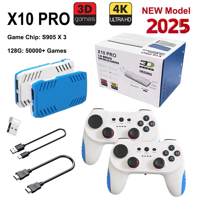 128G X10 PRO Gamestick 4K HD TV Video Game Console 3D Games 40+Simulators S905 X 3 Retro Games Dual 2.4G Controller