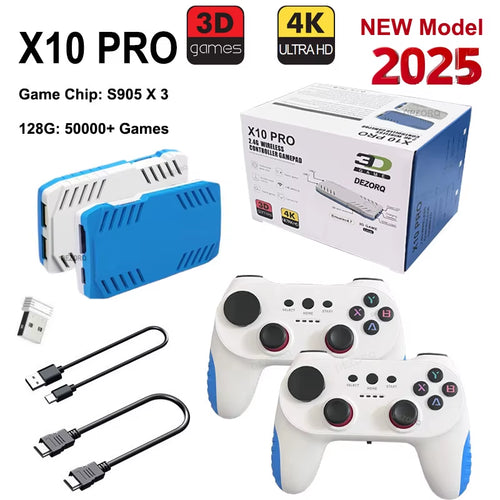 128G X10 PRO Gamestick 4K HD TV Video Game Console 3D Games 40+Simulators S905 X 3 Retro Games Dual 2.4G Controller