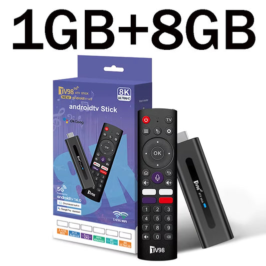 TV98 ATV Smart TV Stick Android 14 ATV Allwinner H313 Support 4G 5G Wifi HD 4K 8K TV Box BT5.0 2GB 16GB Voice Remote TV Box