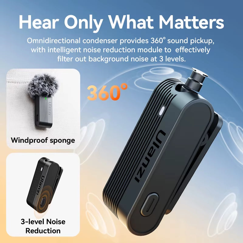 A100 Wireless Microphone Lavalier MIC for Iphone 16 15 Pro（Max） Camera Sound Recording Real-Time Monitoring J12 Upgrade