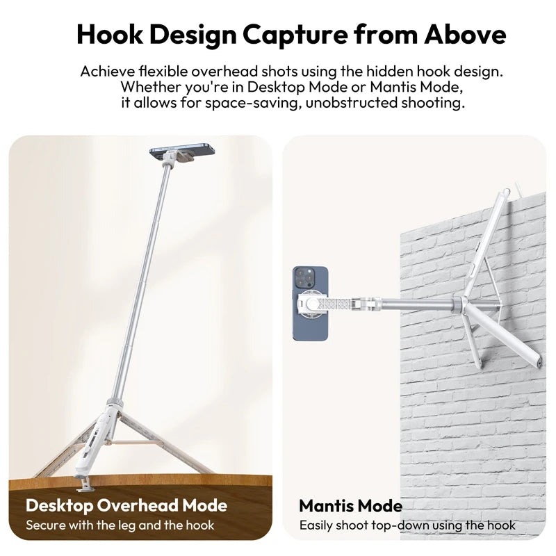 TT88 1.44M Overhead Selfie Stick Phone Tripod with Magnetic Clamp Wireless Remote Extension Tripod for Livestreaming Vlog