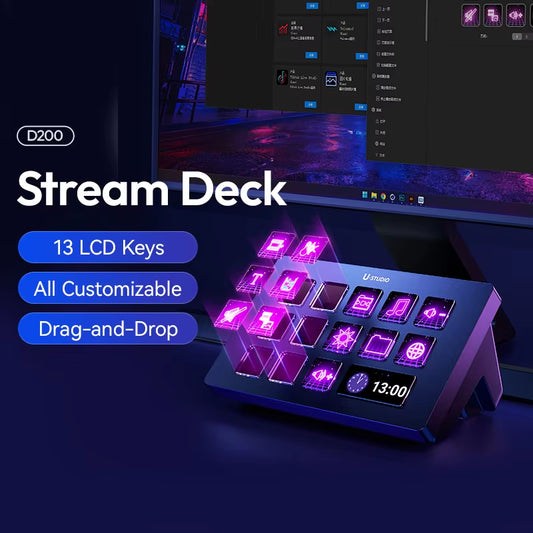 D200 Live Streaming Controller with 13 LCD Keys for Vlogging, Video Editing, Gaming, and Office Use