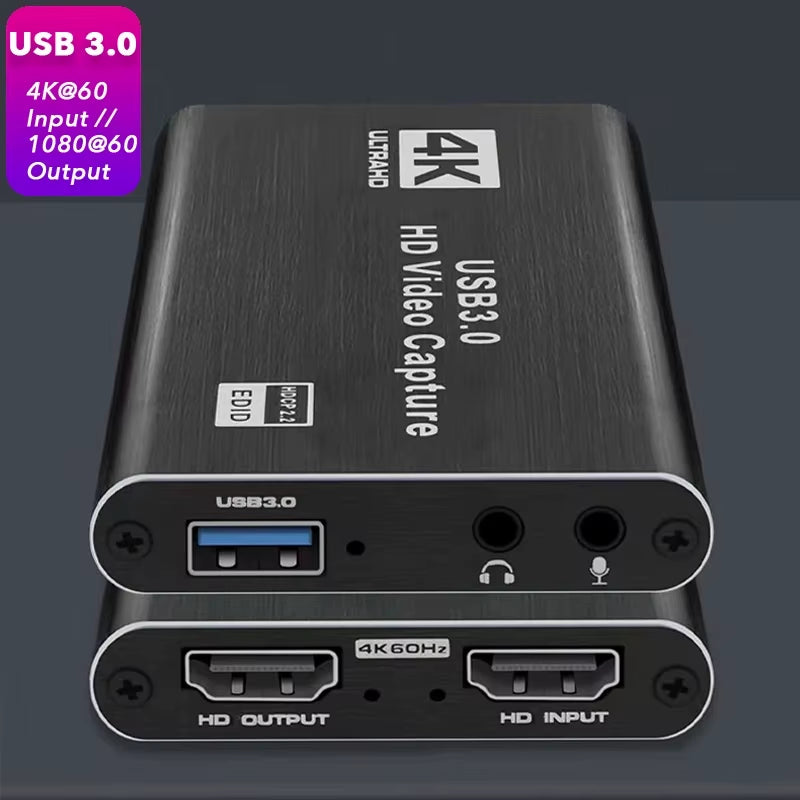 4K USB 3.0 Video Capture Card HDTV 1080P 60Hz HD Video Recorder Grabber for PS4 OBS Game Recording Live Streaming