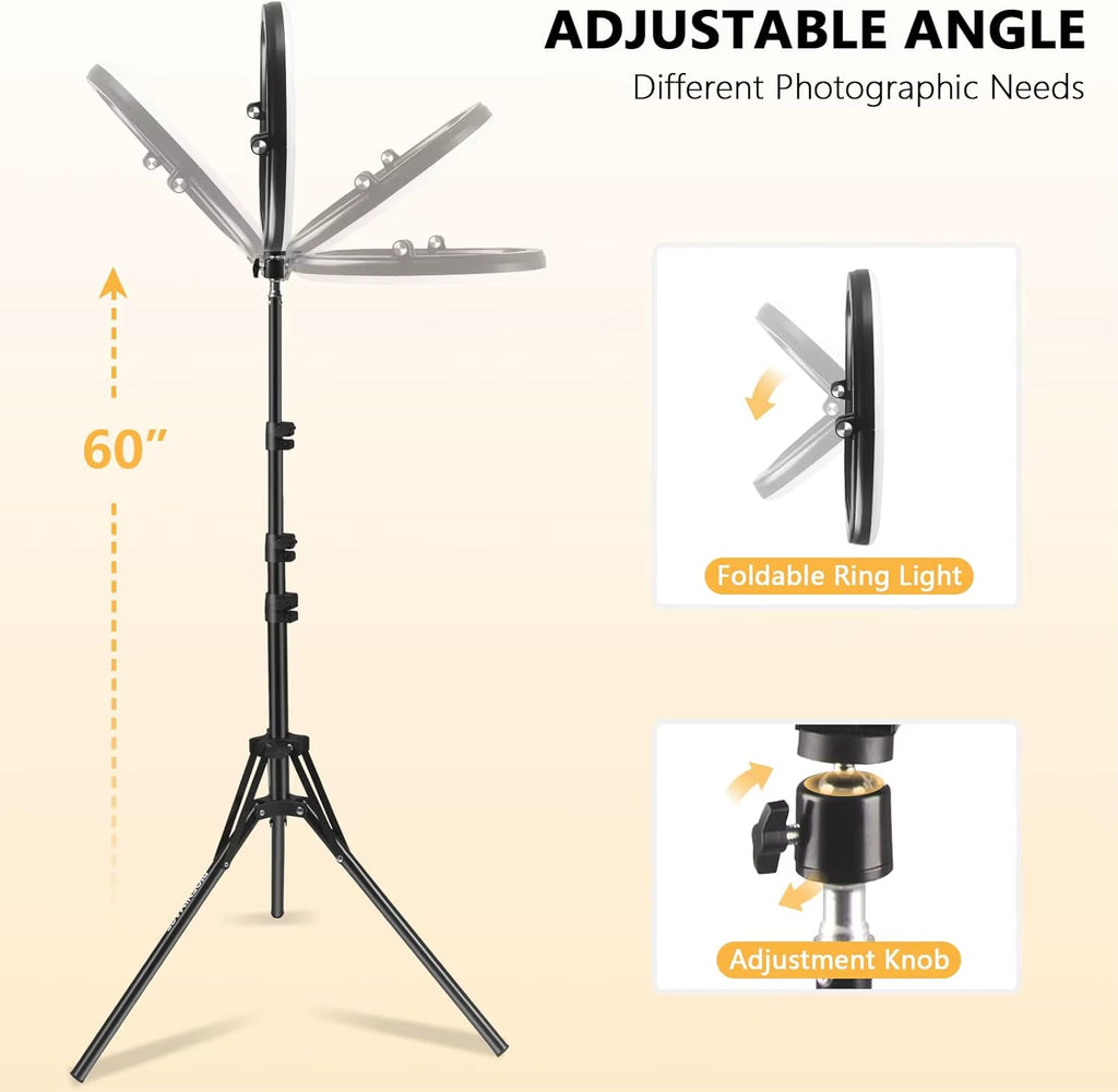 10-Inch LED Ring Light Foldable with 1.1M Tripod Stand +O-Clamp,3 Adjustable Lighting Modes for Photography, Live Stream, Makeup